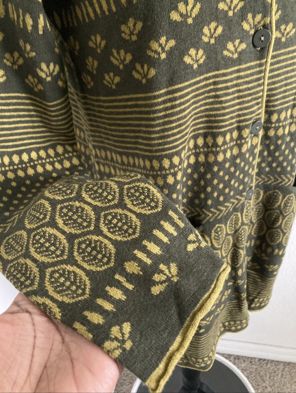 Gudrun Sjoden Green Leaf long Cardigan sweater S Organic Cotton Wool Boho Nwt - Picture 8 of 15